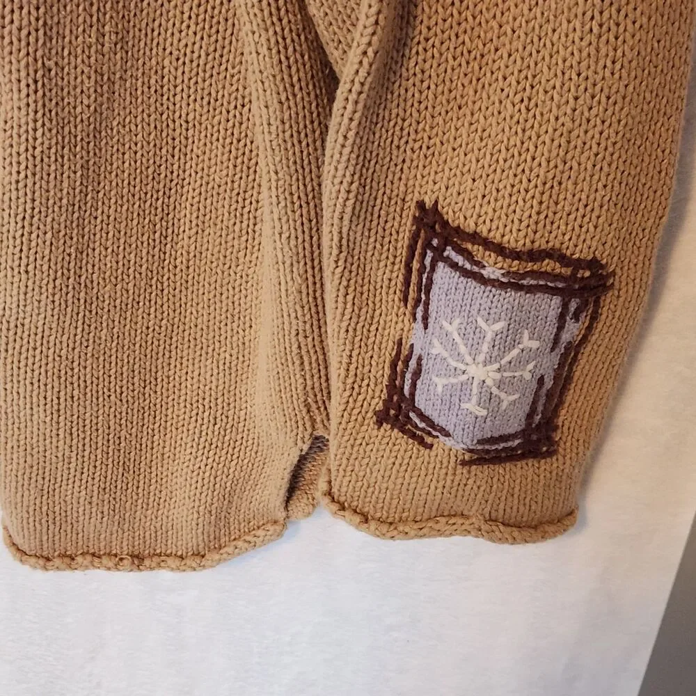 Vintage Stitches In Time Women’s 1X Tan Roll Neck Embroidered Sweater